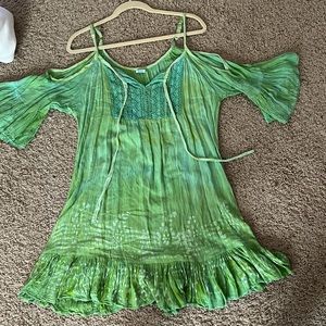 Shoreline Green Off The Shoulder Tunic Top with Elegant Pleats Size L/XL